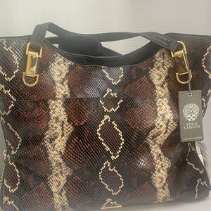 Vince Camuto Emely Black and Brown Snake Print Leather Tote New With Tags